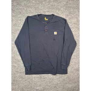 Carhartt Henley Shirt Mens Large Navy‎ Blue Good Original Fit Long Sleeve Pocket